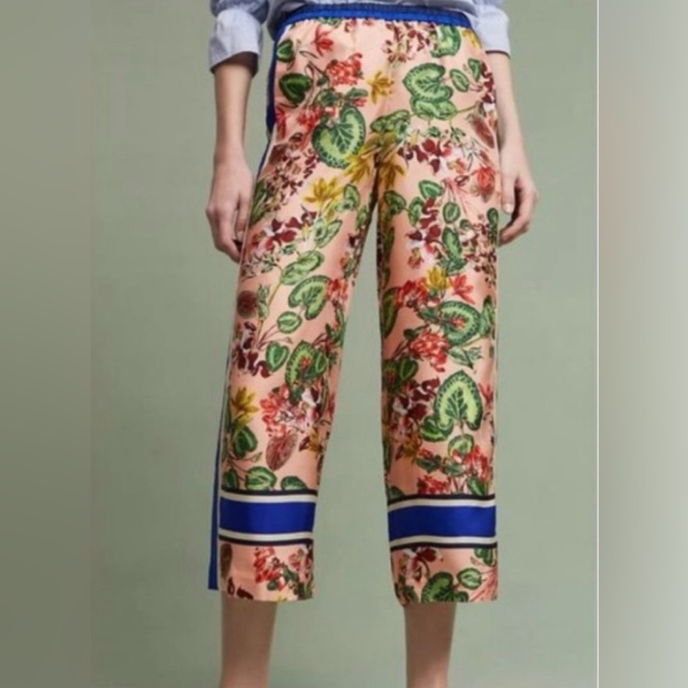 🌸 Anthropologie Elevenses Gardener Silk Wide Leg Pant - M - Picture 2 of 7